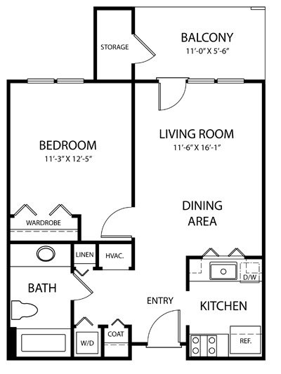 One Bedroom Floor Plan (traditional)